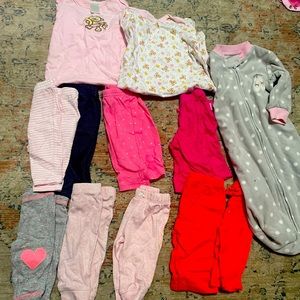 Baby girl lot 9 pairs of pants 2 night gowns and one sleep sack